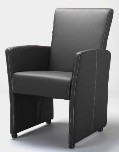 Design Esszimmerstuhl Loungesessel rollbar Sessel Leder Schwarz mit